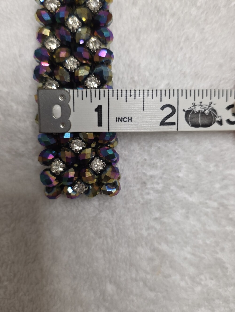 Peacock AB and Clear Crystal Wide Stretch Bracelet - Picture 7 of 8